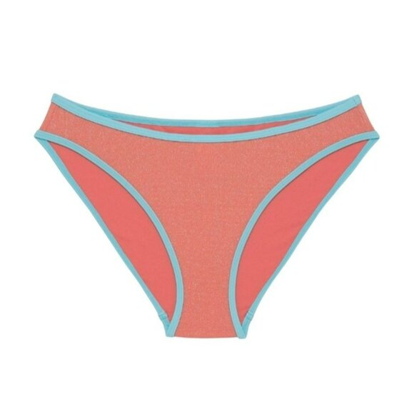 Bikini Swimsuit Salmon Pink Sparkle Sky Blue Trim Juniors XL 15-17 JH1709 - Picture 8 of 9